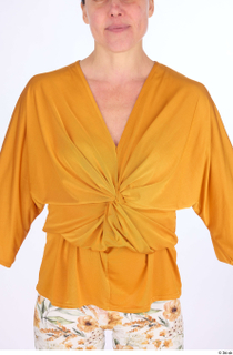 Hanane casual dressed upper body yellow loose knotted blouse 0001.jpg